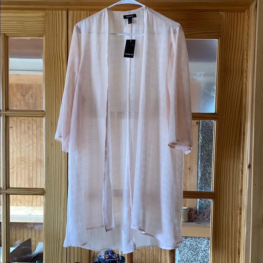 NWT Women's Torrid Pastel Pink Longline Short Sleeve Duster Kimono Cardigan 1X 1